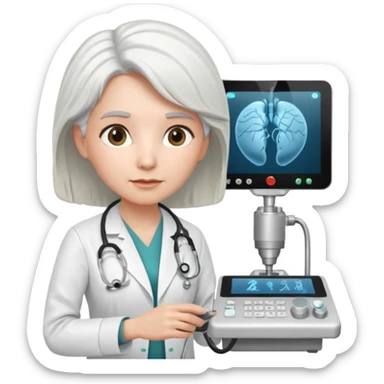 white haired female doctor working an ultrasound machine sticker