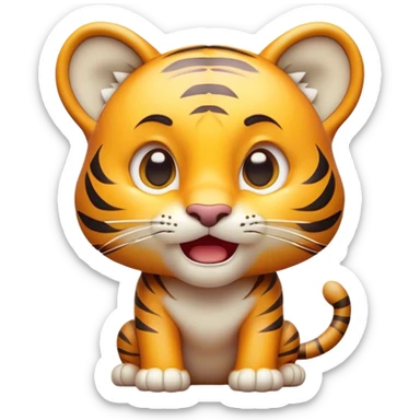 Cinematic Comical Tiger Cub Portrait Emoji, Head tilted dramatically with an exaggeratedly shocked expression, featuring a compact, endearing build with wide, comically expressive eyes full of humorous disbelief, Simplified yet hilariously expressive features, highly detailed, glowing with a slightly sassy wild glow, high shine, dramatic yet playful, stylized with an air of quirky feline attitude, soft glowing outline, capturing the essence of a meme-worthy tiger cub that looks ready to side-eye its way into viral fame! sticker