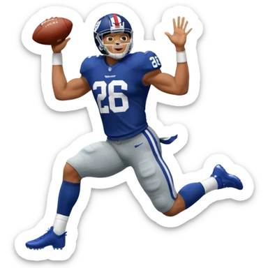 Saqoun Barkley hurdle over a 2 people sticker