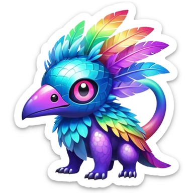  Shiny sparkly transparent bioluminescent luminescent vibrant bright pastel dark exotic tropical iridescent colorful nebula rainbow gradients cyber-Protogen-Fakémon-Pokémon-Vernid-creature sticker