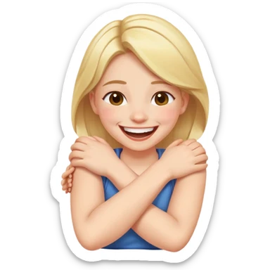 girl with crossed arms around the neck laughing  sticker