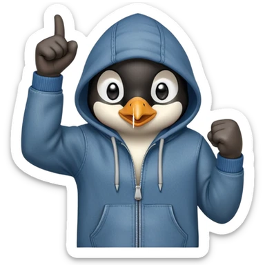 determined anthropomorphised penguin in a hoodie and jeans doing a fist pump sticker