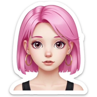 pink long haired girl pale long eyelashes hoop earrings sticker