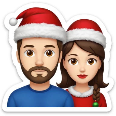 SCOTTISH MAN WITH STUBBLE AND BRUNETTE WOMAN WITH XMAS HAT sticker