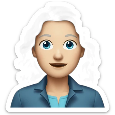 28 old women, white skin, long dark blond hair, blue eyes, red shirt in a gray jacket sticker