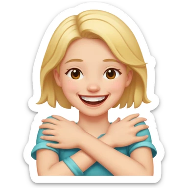 Crossed arms holding neck laughing girl sticker