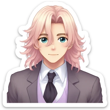 Gorgeous romantic hot attractive anime style modern gentlemanly anime shojo guy with long pretty lustrous hair and colorful eyes and blushing face aesthetic trending style  pastelcore cottagecore kawaiicore sticker