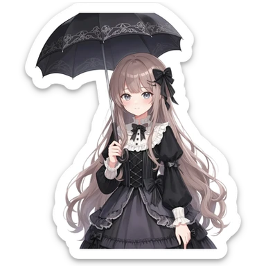 Beautiful pretty Victorian gothic Lolita lady, anime style, gorgeous hair, beautiful dress, holding umbrella sticker