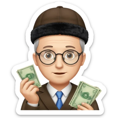 A jewish cunning man in glasses counting money sticker
