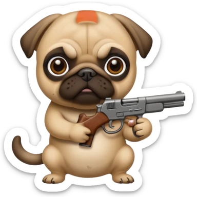 fawn pug with a gun sticker