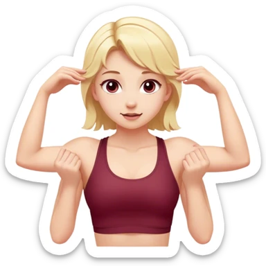angelic blonde girl stretching in Burgundy  gym  sticker