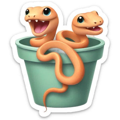 2 baby peach colored snakes, sitting together inside an empty flower pot  sticker