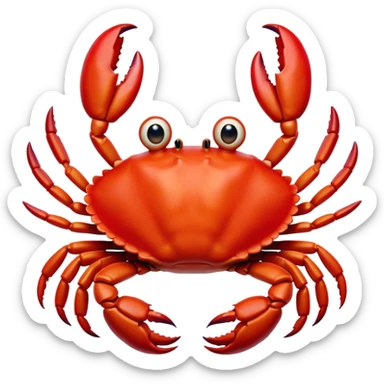 Cinematic Comical Red Crab Portrait Emoji, Head tilted dramatically with an exaggeratedly amused expression, featuring a vibrant, angular carapace with bold, expressive pincers and wide, comically animated eyes full of playful disbelief, Simplified yet hilariously expressive features, highly detailed, glowing with a slightly sassy oceanic glow, high shine, dramatic yet playful, stylized with an air of quirky coastal mischief, soft glowing outline, capturing the essence of a meme-worthy red crab that looks ready to pinch its way into viral fame! sticker