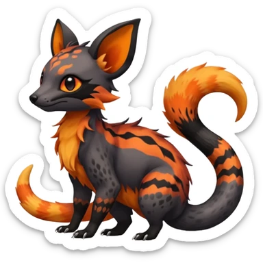 Rare exotic realistic cute epic aesthetic gothic colorful Salandit-Eevee-Civet-species-Fakemon-hybrid-creature, with markings, full body sticker