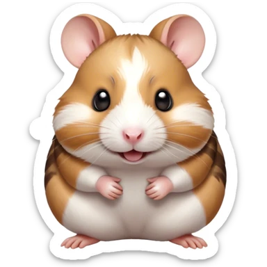 Cinematic Comical Brown and White Banded Hamster Portrait Emoji, Head tilted dramatically with an exaggeratedly amused expression, featuring a striking fur with bold brown and white banded patterns, wide, expressive dark eyes filled with playful disbelief, Simplified yet hilariously expressive features, highly detailed, glowing with a slightly sassy glow, high shine, dramatic yet playful, stylized with an air of cheeky mischief, bright and endearing, soft glowing outline, capturing the essence of a spirited and over-the-top hamster, so meme-worthy it feels like it could side-eye its way into internet fame instantly! sticker