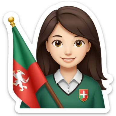 Una ragazza mora chiara con capelli medi mori con la bandiera della bulgaria tra le mani sticker