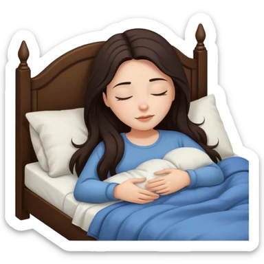 Mujer de pelo cafe oscuro y largo, y tez blanca. Ella duerme sola en su cama sticker