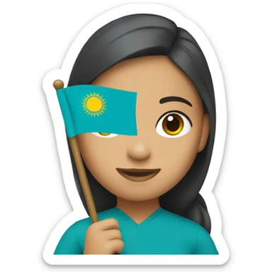 Girl holding Kazakh flag  sticker