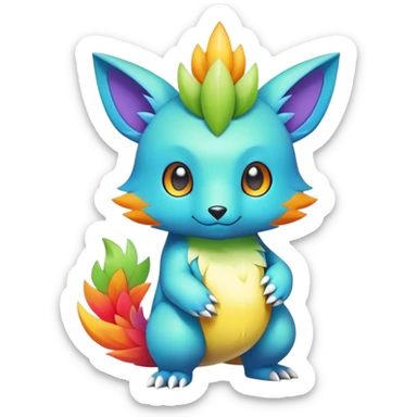 Cute cool colorful fantasy animal hybrid Fakemon full body sticker