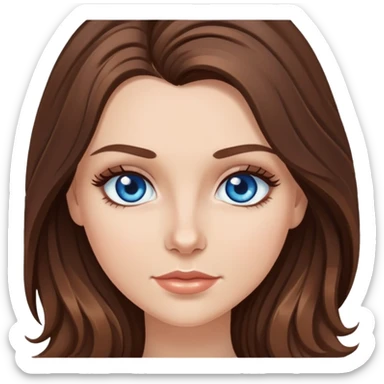 a white girl with long slightly wavy brunette hair and brown highlights and blue eyes with long eyelashes  sticker