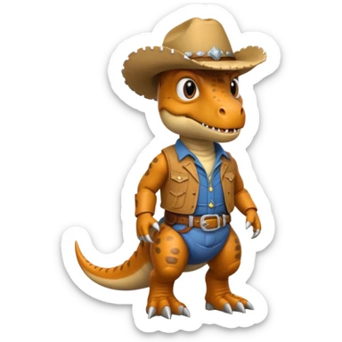 trex dinosaor with cowboy helmet with cowbot clothes sticker
