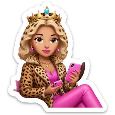 a queen Arina in a leopard fur and pink iPhone on her mercedes sticker