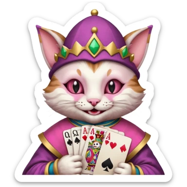 court jester cat medieval, poker card ace, pink, face only sticker