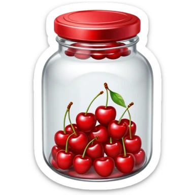 Realistic glass jar with silver metallic lid filled with maraschino cherries inside of it. sticker
