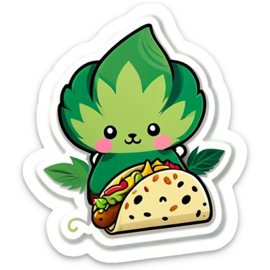 Cannabis leaf kawaii style and kittens eating tacos kawaii style  sticker