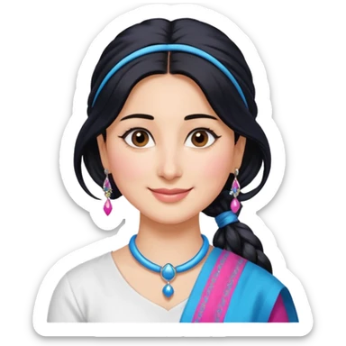 generate a pretty bratz emoji that looks like Kareena Kapoor's Geet character. 
Make her wear a white shirt with a colorful blue-pink dupatta wrapped around her neck. smiling big. Black hair tied into a side part ponytail, silver hoops

She should look exactly  like Kareena Kapoor sticker