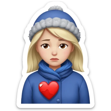 woman broken hearted, looking down sad, wearing a winter outfit sticker