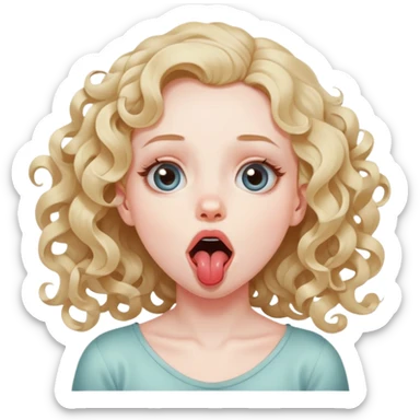 A girl with loose curls strangling her self with eyes looking up and  tongue slightly out of her mouth  sticker