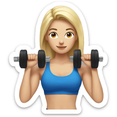 blonde woman working out with a black tank top and a blue shorts and she is holding a dumbell sticker