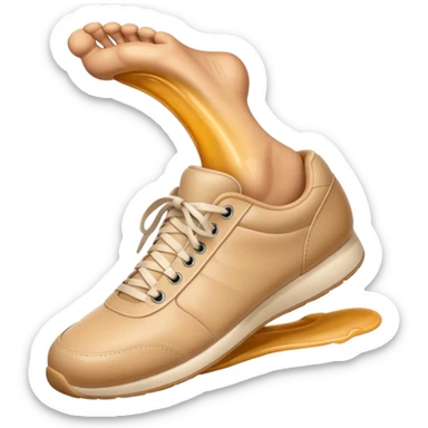 3D Apple-style emoji of a human foot wearing a sneaker, fully visible, stepping firmly on the ground, leaving a clear shoe print under the sole. Rounded, glossy, smooth, soft shadows, white background.



 sticker