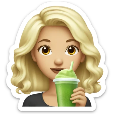 blonde girl with matcha bubble tea sticker