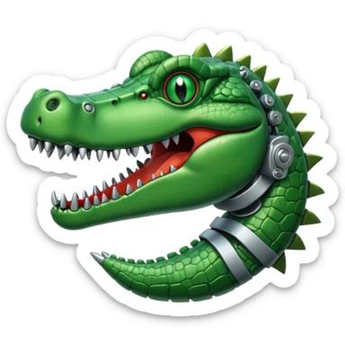 crocodile with a robot hand hanging out of mouth sticker