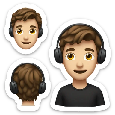 A BOY WITH BROWN HAIR AND A FAIR SKIN WEARING BLACK HEADPHONES sticker