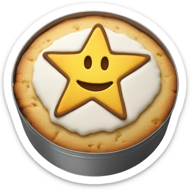 Circle dalgona cookie in metal tin with star shaped outline in the middle sticker