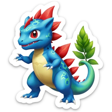 Shiny Aural Bulbasaur-Charmeleon-Inteleon-Sceptile-Greninja-Fakémon-fusion (full body) sticker