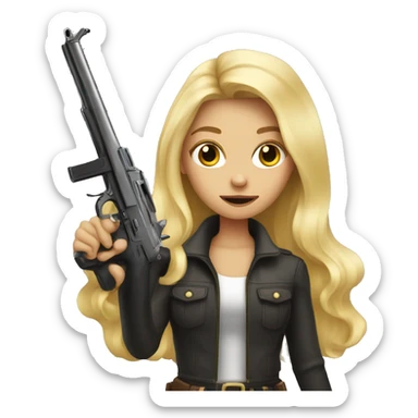 blonde girl with long hair with a gun sticker