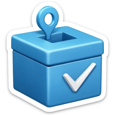 A blue box  and a white tick 4d sticker