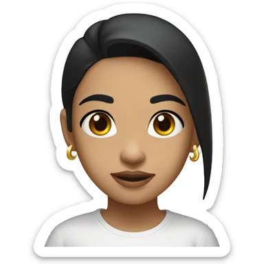 Midtomed girl with black hair and gold tilak  on her forehead with black flowing hair and wearing a white t-shirt with the words Crysis in American typeface font. sticker