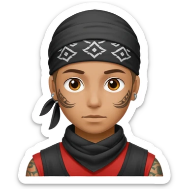 a human with bandana and tattoo sticker