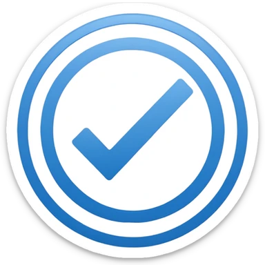 A check mark in a completely blue circle like a max sticker