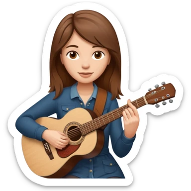 based on this "💁🏻‍♀️" emoji, draw a brown-haired woman playing an acoustic guitar sticker