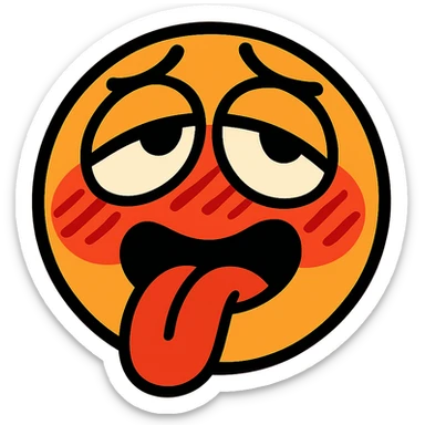 blushing face, eyes rolled up, tongue out, exaggerated blush marks, vibrant toon style sticker