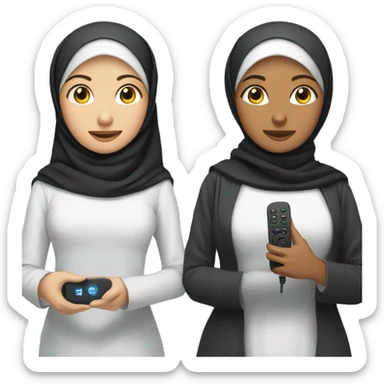 Hijabi girl holding  anki remote in one hand, computer emoji  in the other hand  sticker