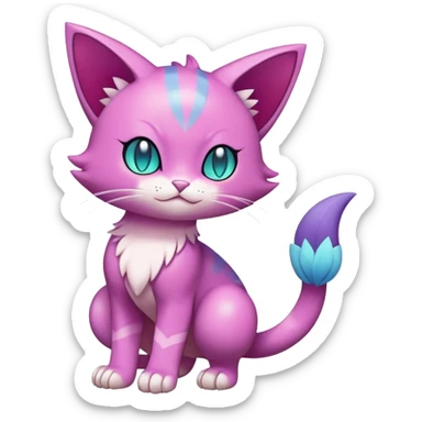 Shiny Elemental Exotic Colorful Fantasy Purrloin-Skitty-Pokémon-Fakémon-hybrid-creature (full body) sticker