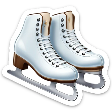 An icon showing In the background, twinkling lights, winter trees, and cheering spectators create a festive atmosphere. a pair of elegant ice skates gliding across a smooth, frozen rink with snowflakes in the air. Transparent background highlights the grace and charm of ice skating. sticker