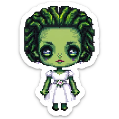 cute pixel Bride of Frankenstein with big eyes and signature hair sticker
